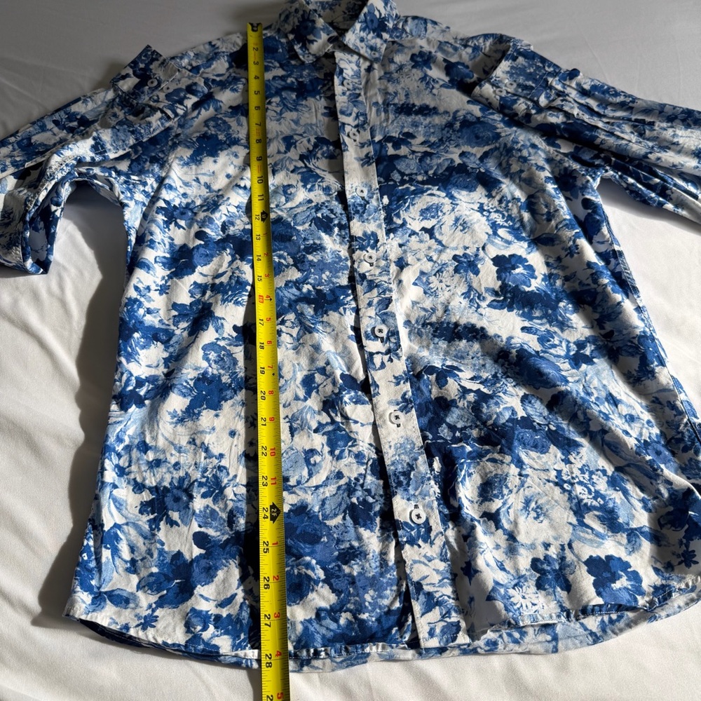 Nick Graham 100% Cotton Modern Fit Blue White Floral Men's Button Down Shirt - Picture 13 of 14